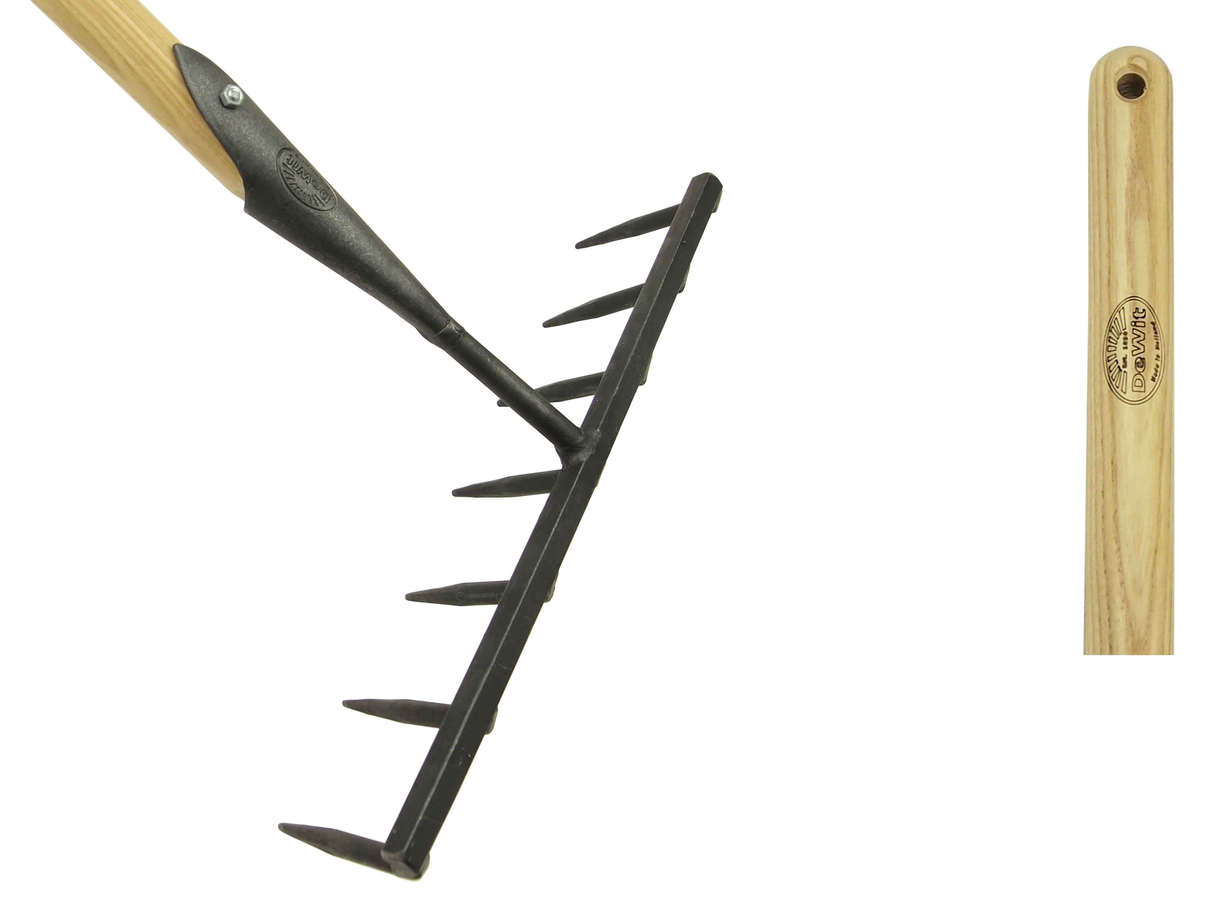 Veggy garden seeding rake with 7 round forged tines and 170cm handle